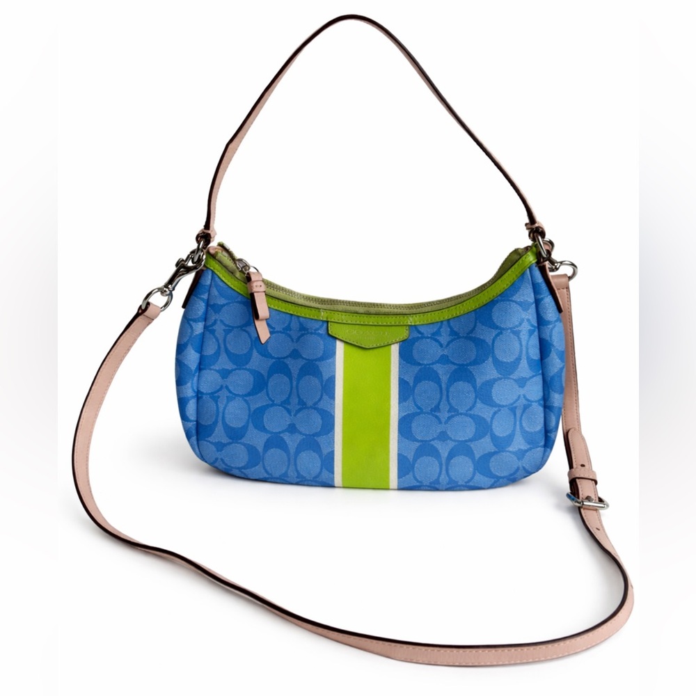 Coach Signature Stripe Two-Way Convertible Hobo Crossbody Bag